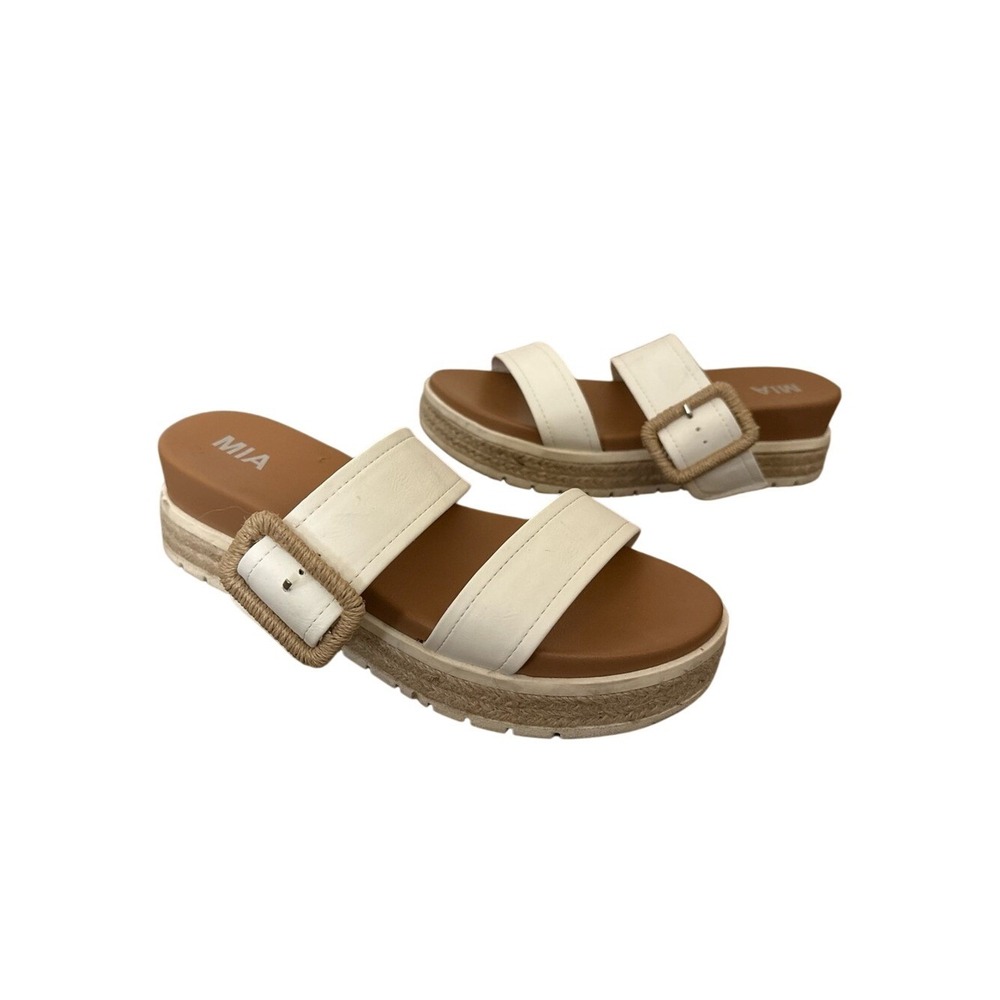 MIA Cream‎ Double-Strap Espadrille Platform Slide Sandals